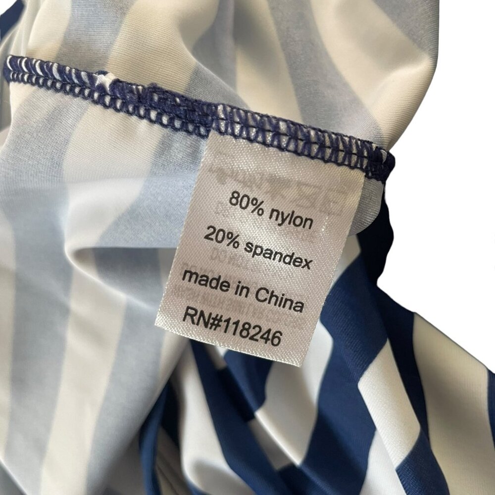 Cabana Life Rash Guard Swim Shirt Top Medium M Navy Blue White Striped UPF 50+ - Picture 4 of 5